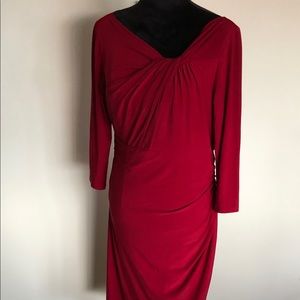 Crimson red dress with flattering rousching